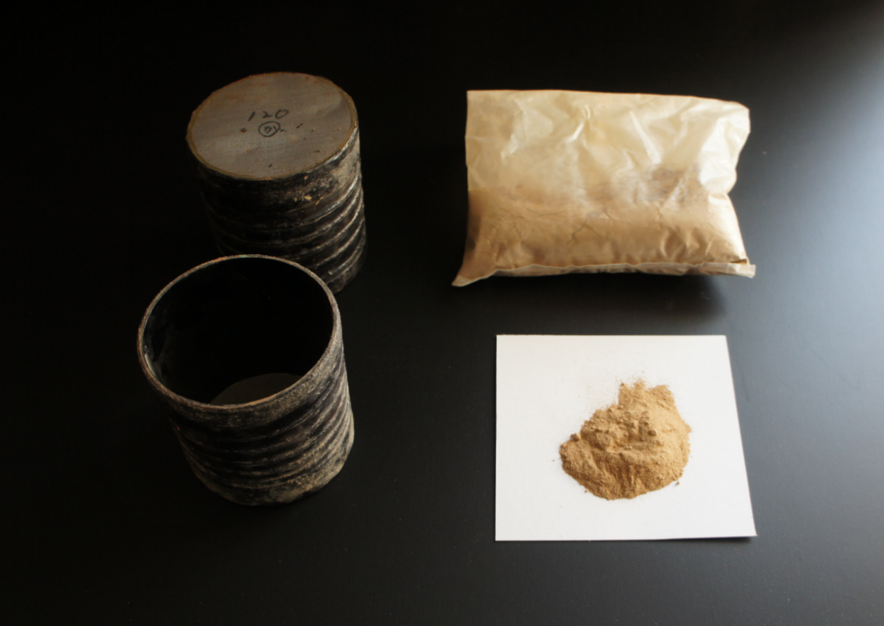 I made those sieves before and they were made of two types of thin metal mesh sheets, #100 and #120, cut and affixed to the tubes and hardened with urushi (Japanese lacquer).